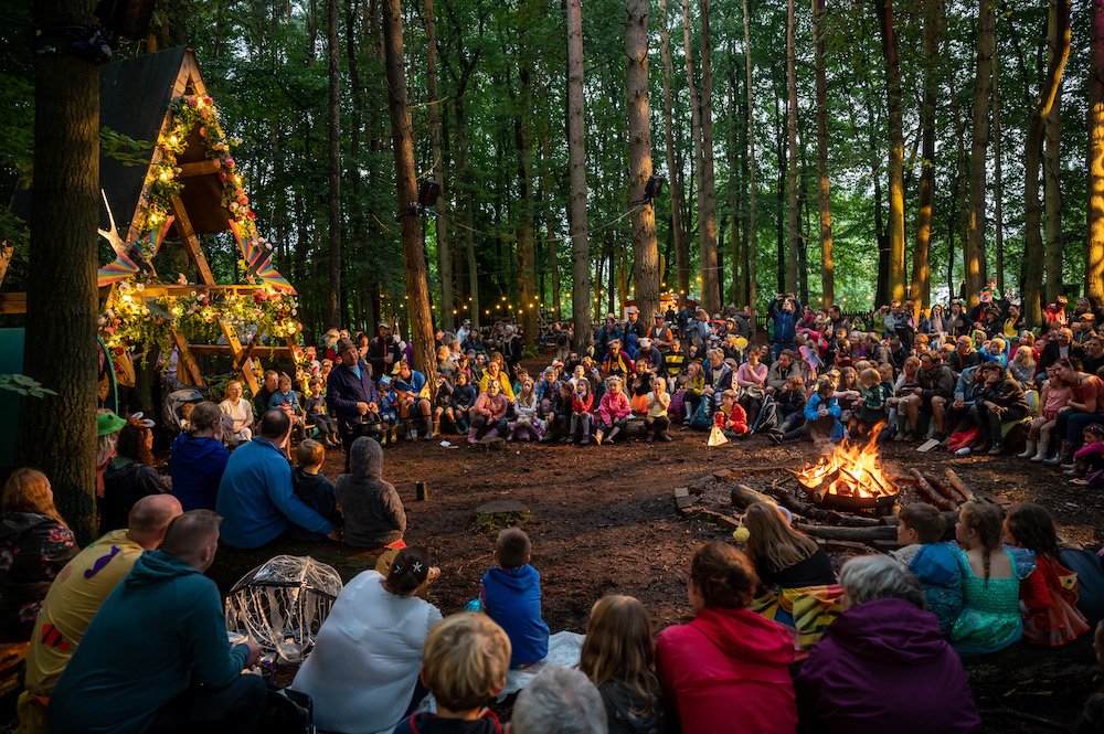 Just So Activities Storyteller Ian Douglas in the Spellbound Forest, Just So Festival 2021, credit Andrew Allcock