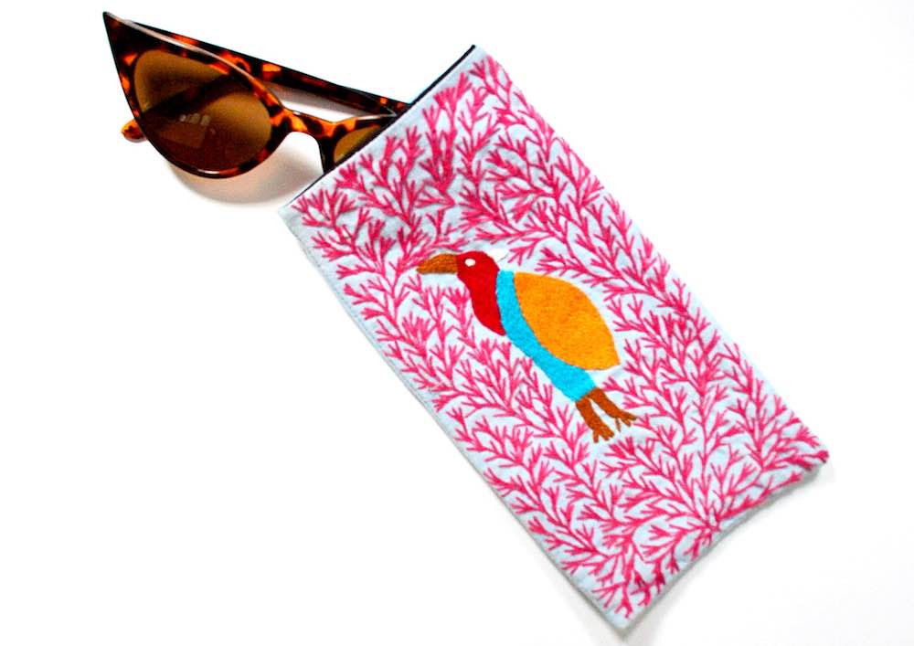 Unique Island Handmade glasses case with an embroided bird- Credit Unique Island