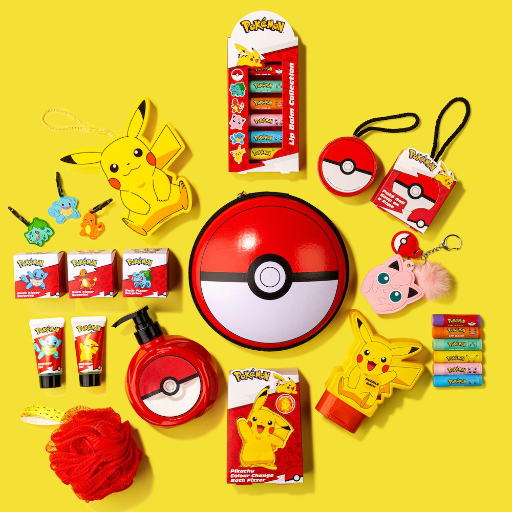 Pokemon Toiletries Boots range of products on a yellow background