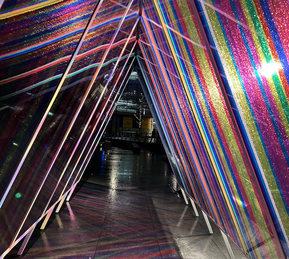 Salford christmas lights - lightwaves triangle of rainbow lights