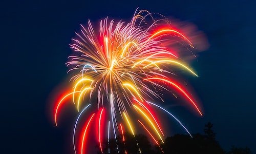 Bright coloured fireworks in the sky Trafford Cricket Club