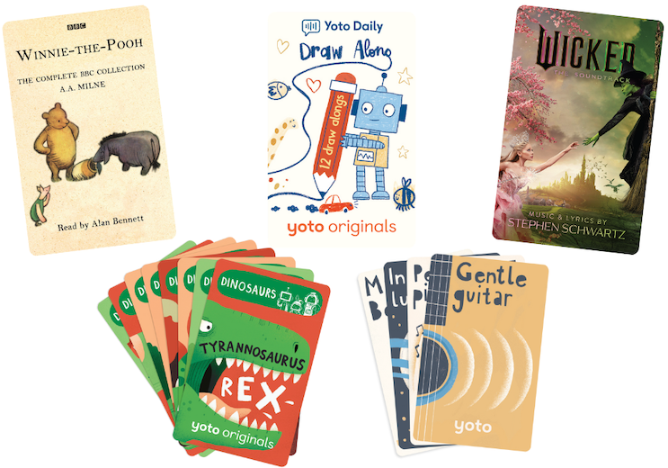 Yoto cards 5 to 8 years Wicked, dinosaurs, Draw along, winnie the pooh 